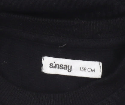 Sinsay Girls Black Pullover Sweatshirt 158cm Crew Neck Long Sleeve