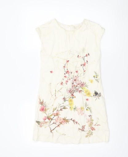 Zara Girls Ivory Floral Cotton Shift Dress 13-14 Years Spring Summer
