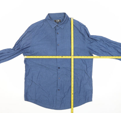 Dunnes Stores Men's Blue Regular Fit Cotton Long Sleeve Button-Up Shirt - Size L