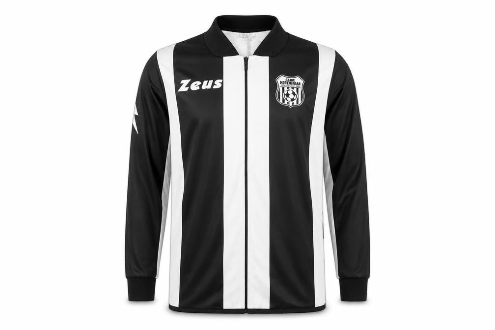 Front view of Zeus boys’ black football jersey long sleeve 2xs athletic top