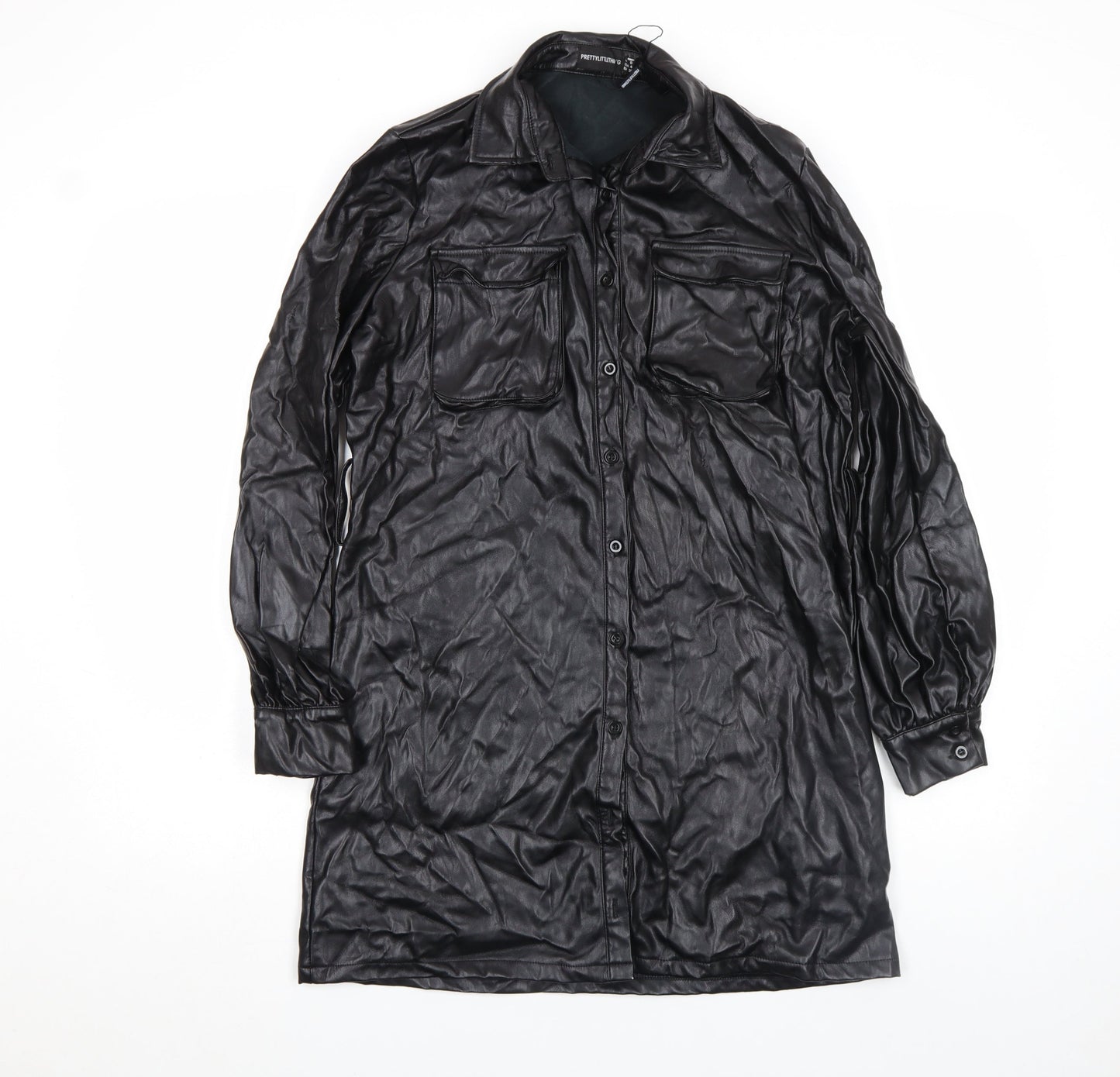 Womens UK Size 8 PRETTYLITTLETHING Black Trench Coat