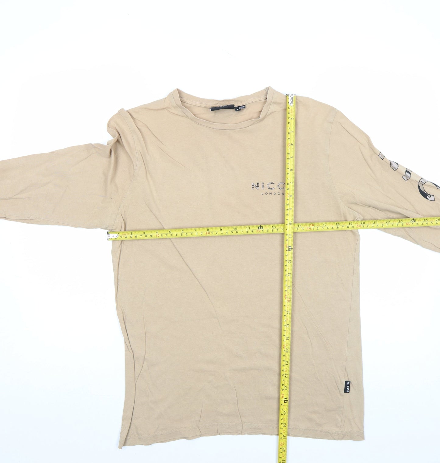 NICCE London Men's Beige Long Sleeve Cotton T-Shirt Size S