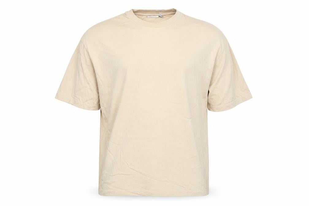 Front view of ASOS DESIGN Men's Beige Cotton Relaxed Fit Short Sleeve T-Shirt M