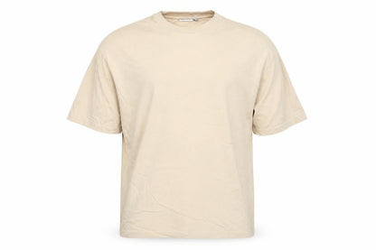 Front view of ASOS DESIGN Men's Beige Cotton Relaxed Fit Short Sleeve T-Shirt M