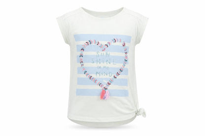 Front view of FatFace girls’ white striped heart embroidered sleeveless t-shirt 8-9 years