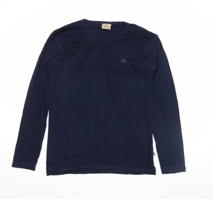 Tom Tailor Men's Blue 2XL Long Sleeve Cotton Crew Neck Casual Top