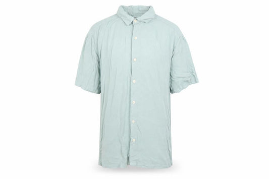 Front view of ASOS DESIGN Men's Green Short Sleeve Button-Up Shirt, size M