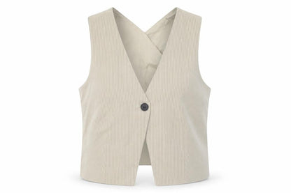 Pull&Bear Women Beige Pinstripe Tailored Waistcoat L
