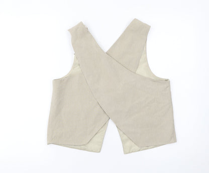 Pull&Bear Women Beige Pinstripe Tailored Waistcoat L