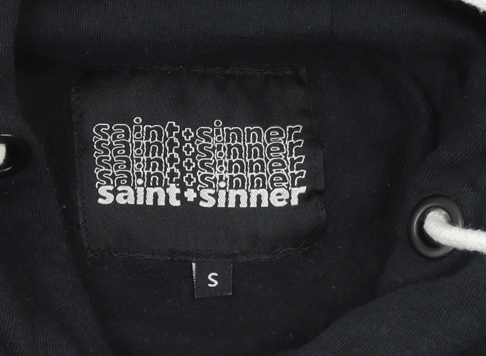 Mens UK Size S Saint + Sinner Black Pullover Hoodie
