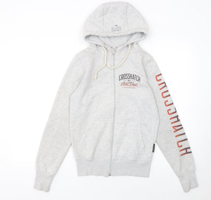 Womens UK Size XS Crosshatch Grey Full Zip Hoodie
