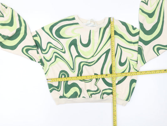 H&M Girls Beige Green Swirl Print Pullover Sweatshirt 14 Years