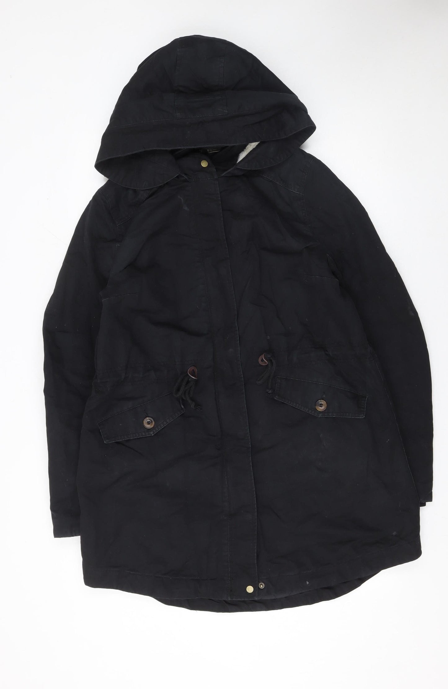 Womens UK Size 14 H&M Black Parka Coat