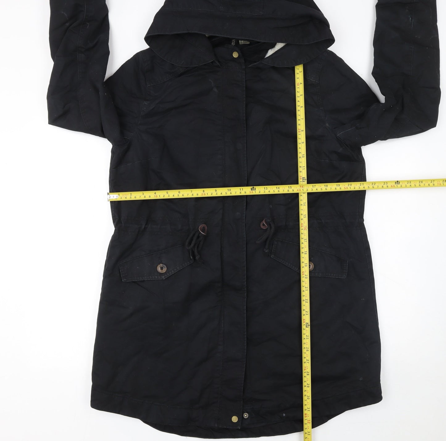 Womens UK Size 14 H&M Black Parka Coat