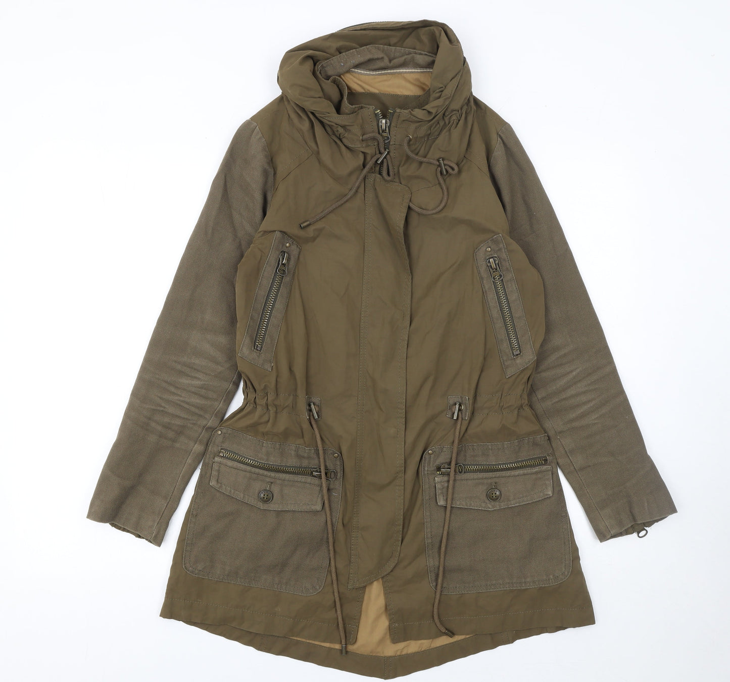 Womens UK Size XS Zara Basic Green Parka Coat