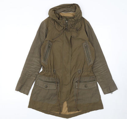 Womens UK Size XS Zara Basic Green Parka Coat