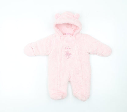 Bebe Bonito Pink Hooded Fleece Bear Coverall 0-3 Months Unisex Baby