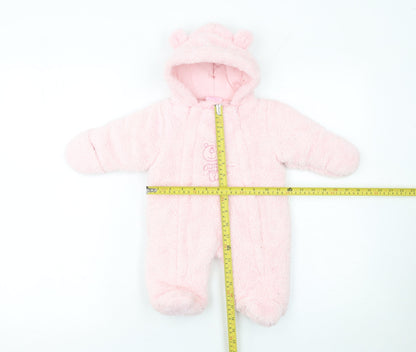 Bebe Bonito Pink Hooded Fleece Bear Coverall 0-3 Months Unisex Baby