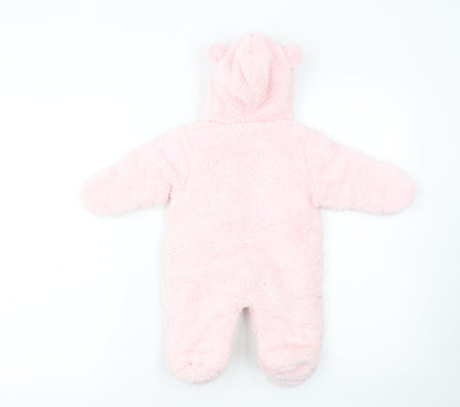 Bebe Bonito Pink Hooded Fleece Bear Coverall 0-3 Months Unisex Baby