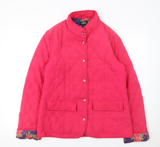 David Barry Womens Pink Quilted Mid-Length Jacket Size 12