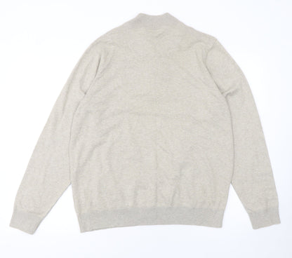Marks and Spencer Men Beige Medium Henley Mock Neck Cotton Jumper
