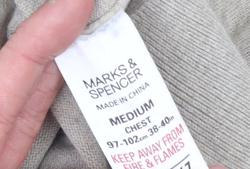 Marks and Spencer Men Beige Medium Henley Mock Neck Cotton Jumper