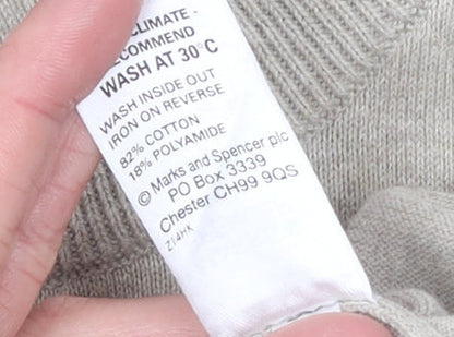 Marks and Spencer Men Beige Medium Henley Mock Neck Cotton Jumper