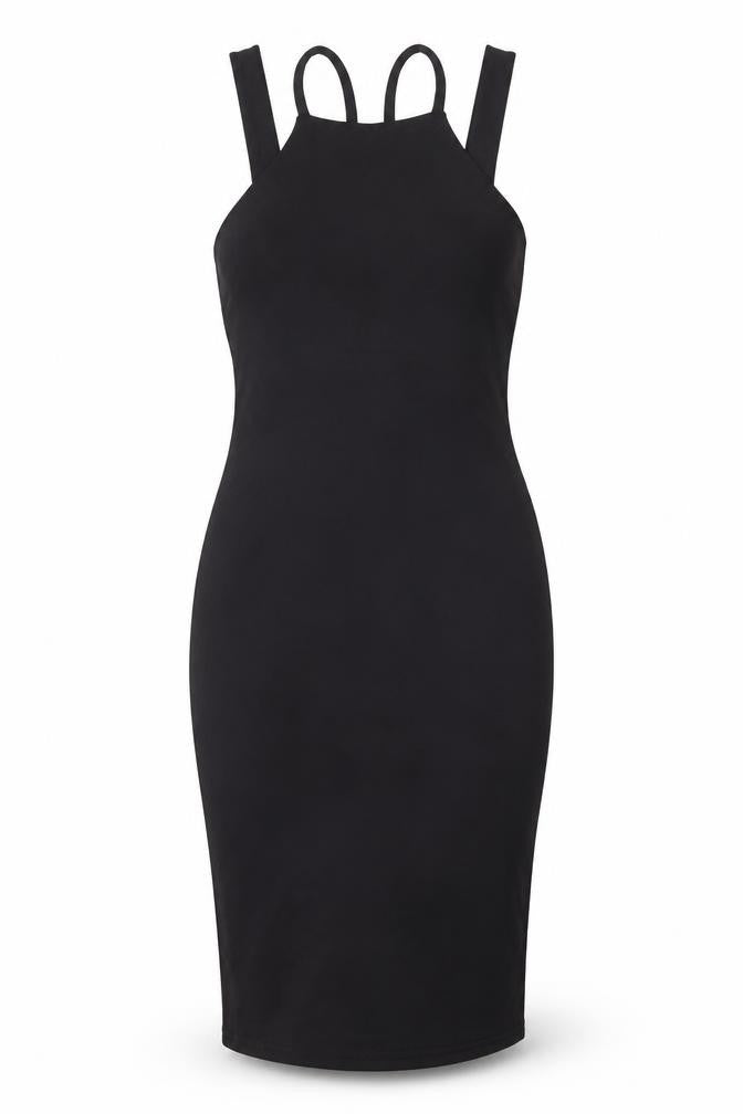 Front view of boohooMAN Boohoo Night Women's Black, size 6, Bodycon Sleeveless Midi Dress