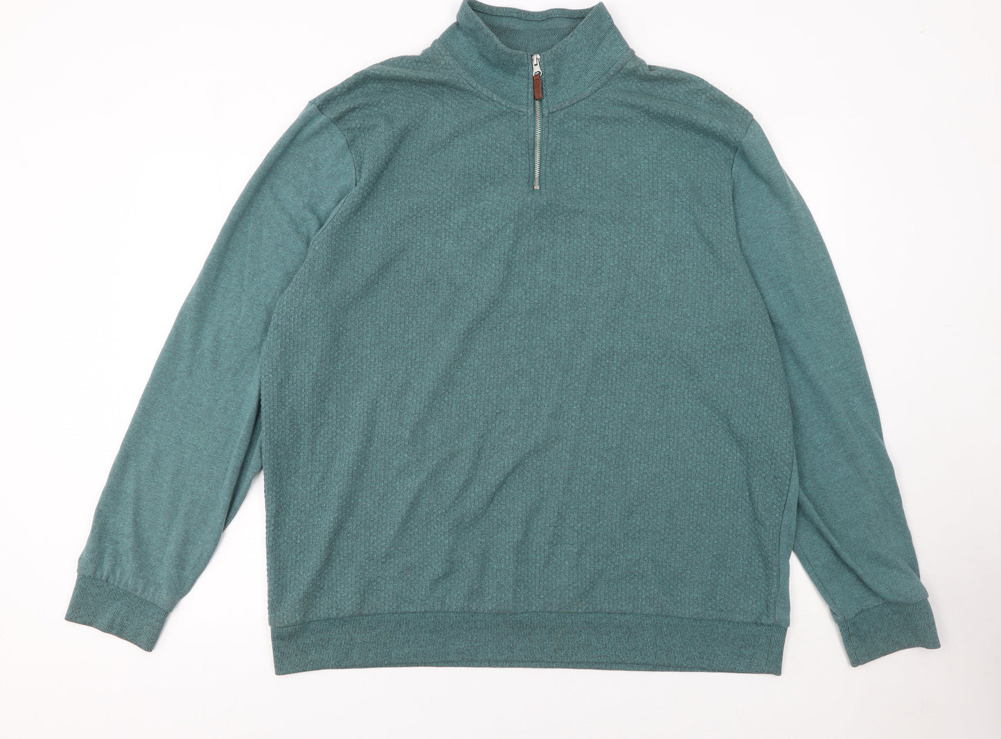 Next Men Green 2XL 1/2 Zip High Neck Cotton Blend Jumper