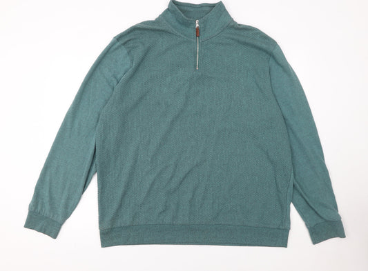 Next Men Green 2XL 1/2 Zip High Neck Cotton Blend Jumper
