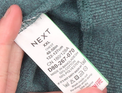 Next Men Green 2XL 1/2 Zip High Neck Cotton Blend Jumper