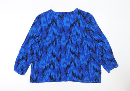 Vila Women Blue Geometric Tunic Blouse Size 10 Viscose