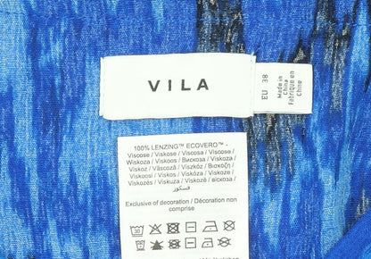 Vila Women Blue Geometric Tunic Blouse Size 10 Viscose