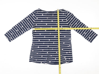 Crew Clothing Company Women’s Blue Striped Embroidered 3/4 Sleeve Cotton Top Size 10