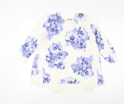 Oasis Women’s White Floral Tunic Blouse Size S Long Sleeve Cotton Blend