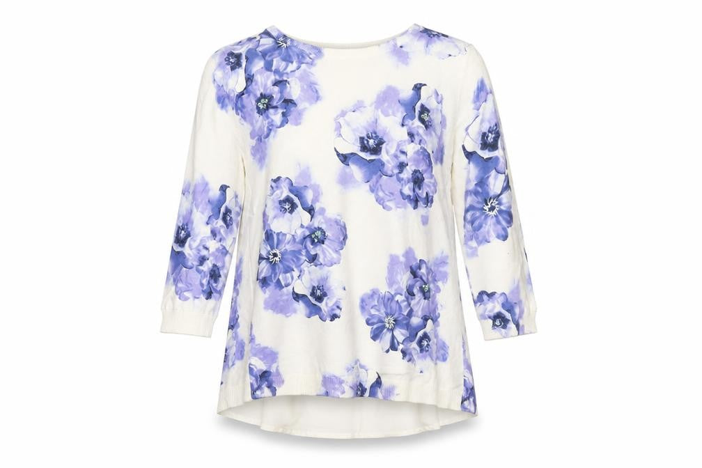 Oasis Women’s White Floral Tunic Blouse Size S Long Sleeve Cotton Blend