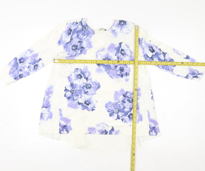 Oasis Women’s White Floral Tunic Blouse Size S Long Sleeve Cotton Blend