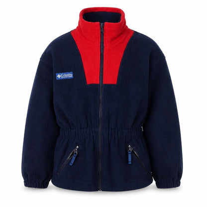 Front view of Columbia boys’ blue and red fleece full zip outdoor jacket 8-10 years