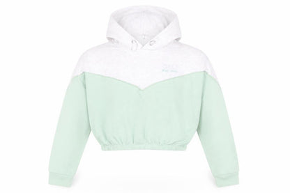 Front view of New Look girls’ green colourblock hoodie 12-13 years pullover sweatshirt