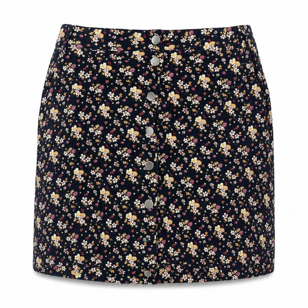 New Look Women Blue Floral A-Line Corduroy Skirt Size 12