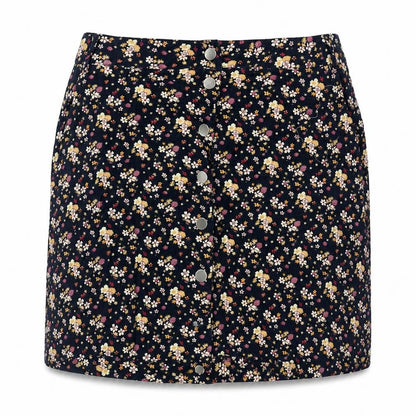 New Look Women Blue Floral A-Line Corduroy Skirt Size 12