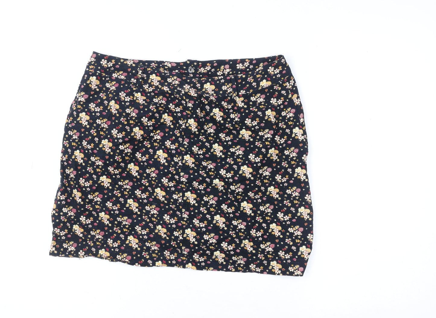 New Look Women Blue Floral A-Line Corduroy Skirt Size 12