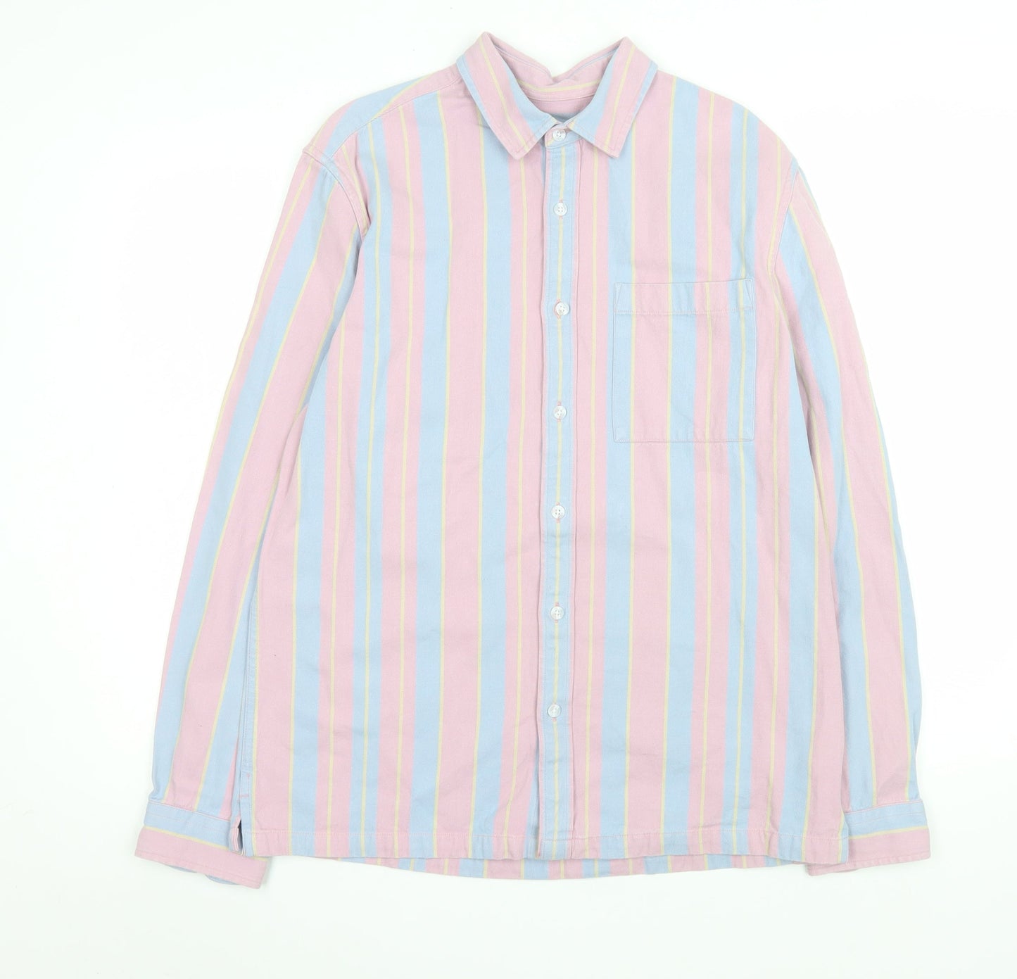 Topman Men's Multicoloured Striped Cotton Long Sleeve Button-Up Shirt Size S