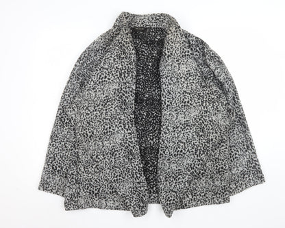 Religion Women Grey Animal Print Coatigan L Long Sleeve Open Front