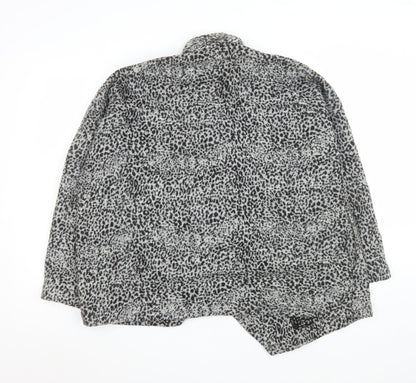 Religion Women Grey Animal Print Coatigan L Long Sleeve Open Front