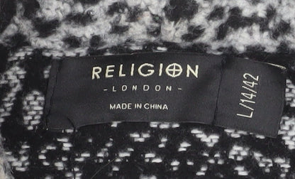 Religion Women Grey Animal Print Coatigan L Long Sleeve Open Front