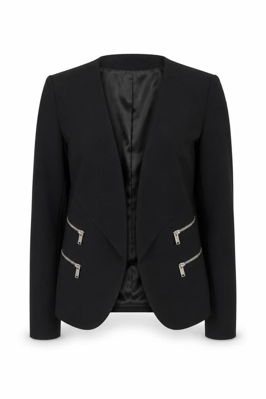 Front view of Zara Woman Black Slim Fit Tailored Blazer Jacket UK 8