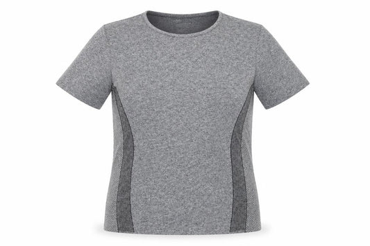 Front view of Dunnes women’s grey short sleeve active t-shirt, size L