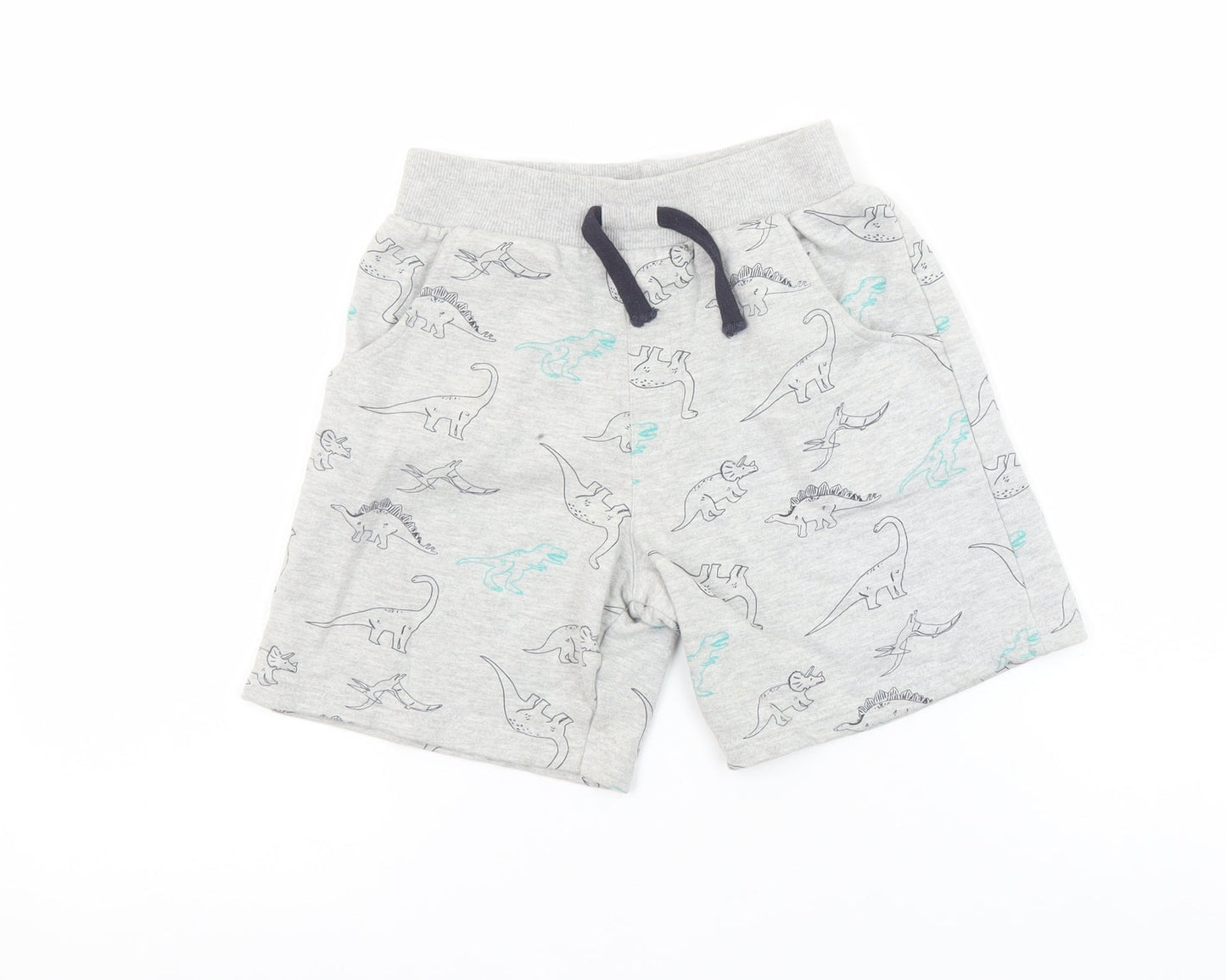 Crafted Boys Grey Dinosaur Print Sweat Shorts 6-7 Years Elastic Waist