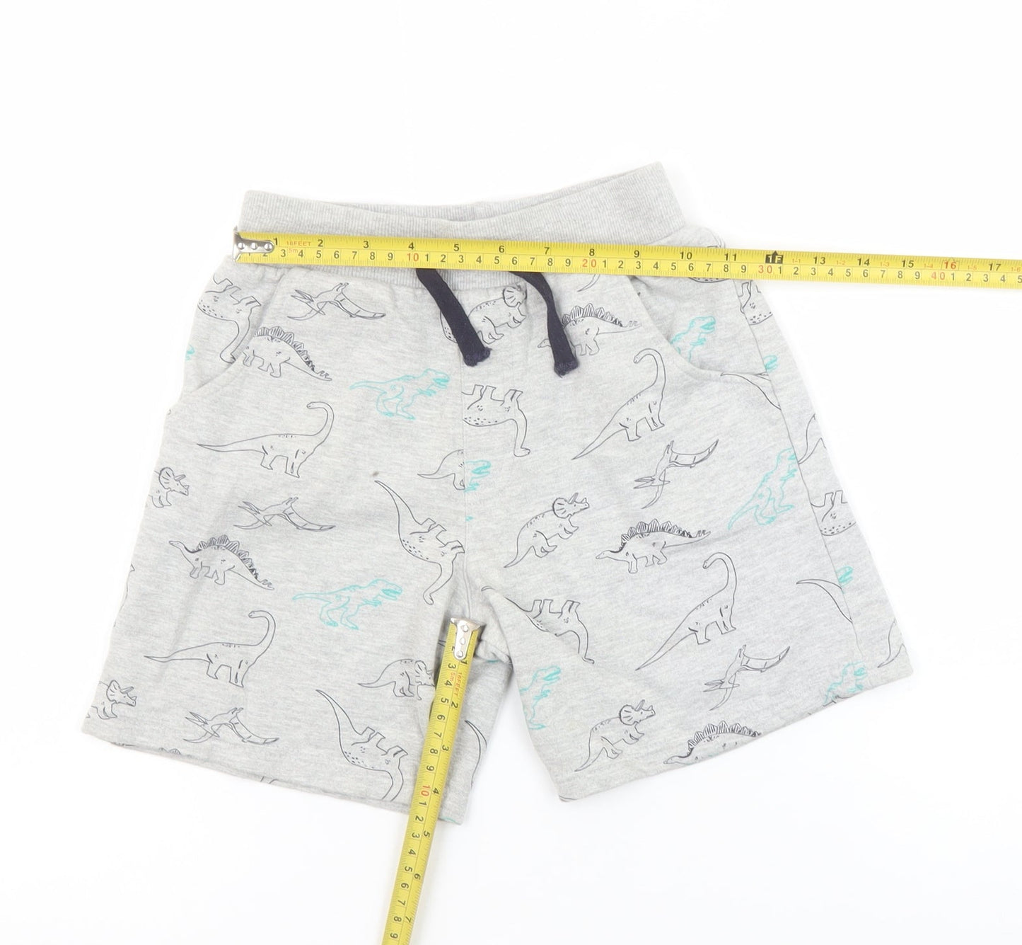 Crafted Boys Grey Dinosaur Print Sweat Shorts 6-7 Years Elastic Waist